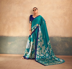 Sari Tradicional Indio de Seda Satinada con Estampado Kalamkari para Uso Diario y Eventos Festivos, Atuendo Elegante para Mujer - Product Image 1