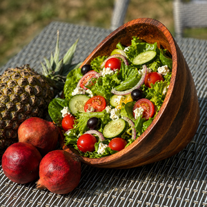 Bol à fruits en bois d'acacia de qualité supérieure, rond, finition rustique, bol de service pour salade, bol en bois texturé naturel pour la table à manger - Product Image 5