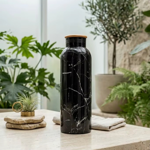 Bouteille d'eau isotherme écologique en cuivre noir à imprimé marbre, anti-fuite, de qualité supérieure, pour la salle de sport, le bureau, la maison et les voyages - Product Image 1
