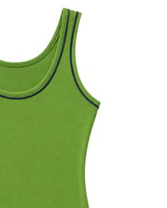 Ensemble décontracté deux pièces pour femme, débardeur vert herbe personnalisé par le fabricant avec short à passepoil bleu marine, tenue de détente douce pour l'été - Product Image 4