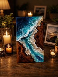 Ocean Wave Resin Wood Urn Live Edge Coastal Decor Handmade Eco-Friendly Durable AHTE MANUEXPO - Product Image 3
