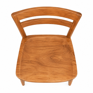 Chaise de salle à manger scandinave en teck avec dossier en forme de pont, écologique, imperméable, durable, stable, design moderne, forme rectangulaire - Product Image 4