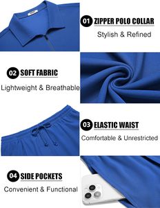 Ensemble polo et short pour homme, imprimé floral bleu, respirant, en molleton 220g, tricoté 100% polyester, vêtements décontractés d'été, col polo - Product Image 5