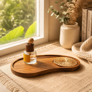 Wholesale Natural Acacia Wooden Serving Tray <b>with</b> Woven Rattan Mat for <b>Coffee</b> <b>Table</b>, Kitchen Countertop from Vietnam - Product Image 3