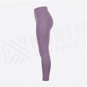 Leggings de yoga taille haute pleine longueur avec poches, violet uni, en Spandex et Polyester, sans couture, extensibles dans les quatre sens, vêtements de sport pour femmes - Product Image 4