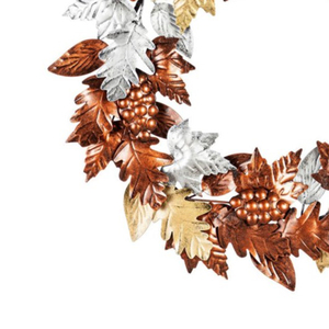 Metallic <b>Autumn</b> <b>Wreath</b> Detailed With Layered Copper Oak Leaves, Shimmering Gold Foliage, Silver Accents And Berry Clusters - Product Image 4
