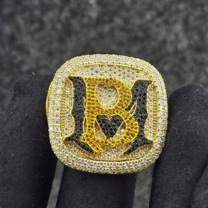 Hip Hop <b>Iced</b> Out Letter <b>Ring</b> Moissanite Gemstone Band Round Brilliant Cut Unisex Championship Style Jewelry - Product Image 1