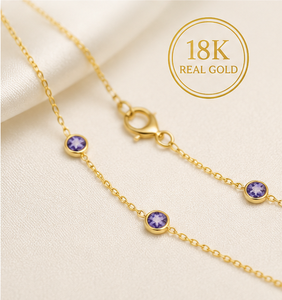 สร้อยคอทรงกลมประดับแทนซาไนต์สีม่วงน้ำเงินธรรมชาติในตัวเรือนทองคำแท้ 18K สีเหลือง – พลอยทรงกลมเจียระไนแบบมรกต - Product Image 6