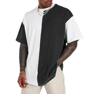 T-shirt décontracté à manches courtes et col rond pour homme, coupe classique, style urbain, avec empiècements contrastants en maille, blanc et vert, en molleton. - Product Image 5