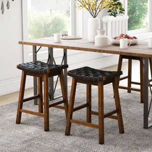 Set di 2 Sgabelli da Bar Moderni in Metallo con Seduta in Ecopelle Intrecciata e Base Cromata per Casa, Bar e Hotel - Product Image 6