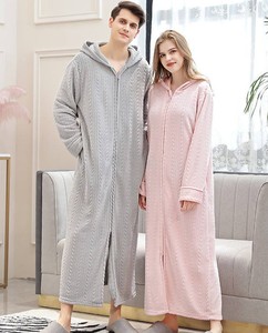 Zipper Padded Casual Summer Smooth Nightgown for Women and Men Warm <b>Coral</b> Velvet Bathrobe Home Wear Sleepwear - Product Image 5