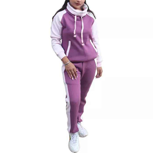 Women's Purple <b>White</b> Color Blocked Sporty <b>2</b> <b>Piece</b> Knitted Tracksuit Full Sleeve Hooded Regular Fit All Seasons - Product Image 6