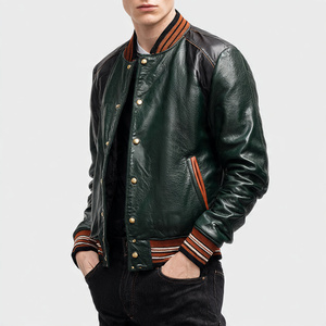 Custom Logo Genuine Varsity Jacket Men PU <b>Leather</b> Sleeve <b>Tops</b> <b>High</b> Street Motorcycle Racing <b>Leather</b> Varsity Jackets Men's - Product Image 4