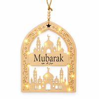 Décoration murale en bois décorative Eid Mubarak avec mosquée découpée au laser et LED blanc chaud pour la décoration de la maison pendant le Ramadan