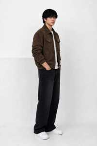 Chaqueta Unisex Marrón con Capucha y Cierre, Patrón Geométrico, Tela Lavada, Corte Holgado, Bolsillos Bordados en el Pecho, Estilo Casual para Otoño - Product Image 3