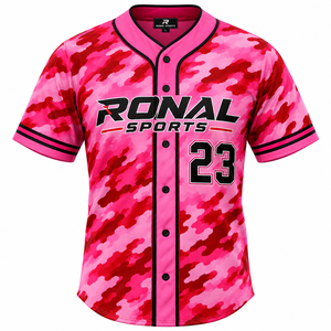 Camiseta de Béisbol Personalizada con Botones, Manga a Rayas, Nombre y Número del Equipo, Fabricante de Camisetas de Alto Rendimiento - Product Image 1