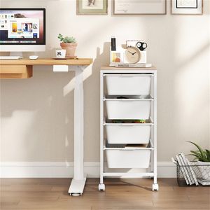 Carrello Organizzatore Mobile a 4 Cassetti Staccabili con Piano in MDF per Bagno e Cucina, Pieghevole in Metallo (Naturale) - Product Image 5