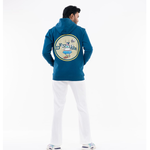 Sweat à capuche classique bleu confortable et doux avec un imprimé au dos, en tissu polaire de haute qualité pour homme, sweat à capuche zippé pour l'hiver - Product Image 2