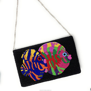 Luxe coloré motif géométrique poisson perlé pli pochette soirée mariage mariée concepteur sac à bandoulière taille personnalisée - Product Image 3