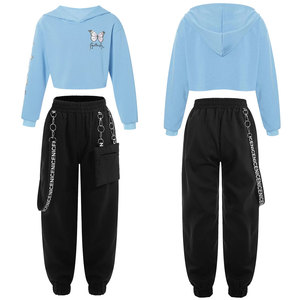 Sweat-shirt à capuche à manches longues pour filles, avec pantalon de survêtement, pour hip-hop, bleu clair - Product Image 1