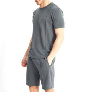 Most Popular Men's Solid Gray Cotton Crew Neck T-Shirt <b>Set</b> Casual Summer Shorts <b>Knitted</b> Breathable Streetwear Outfit - Product Image 1