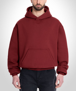 Sweat-shirts pour hommes personnalisables avec logo OEM, 100% coton épais 380 GSM, coupe ample à épaules tombantes, style boxy, avec poches kangourou - Product Image 6