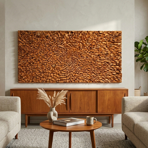 Panel de Pared Rectangular de Madera de Teca Hecho a Mano con Patrón de Mosaico Contemporáneo para Decoración de Interiores de Hoteles, Restaurantes y Villas - Product Image 5