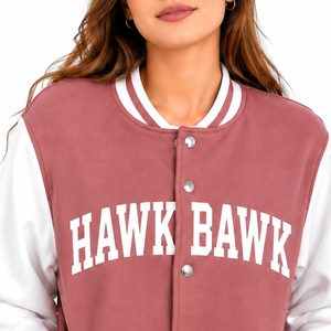 Women's Premium Varsity <b>Jacket</b> Maroon White Full Sleeve <b>Letter</b> Print Button Up Collar Autumn Wear Quality Stitching For <b>Men</b> - Product Image 4