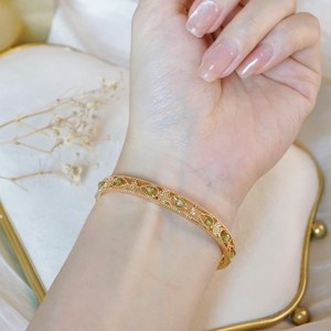 Adjustable Peridot Open Cuff Bangle Natural <b>Gemstone</b> 925 Sterling Silver 14K Gold Plated August Birthstone Gift - Product Image 6