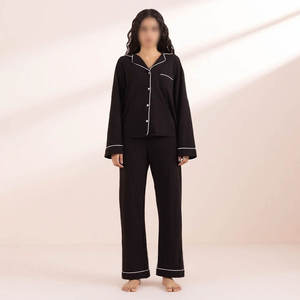 Conjunto de Pijama de Satén Lujoso para Mujer, Cuello en V, Cintura Elástica con Encaje, Transpirable, Térmico, 2 Piezas, Ropa de Dormir para Invierno - Product Image 1