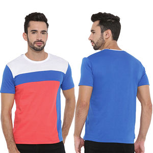 <b>Mens</b> Color Block Multi-Color White Blue Red Short Sleeve Cotton T-<b>Shirt</b> Custom Logo OEM ODM Wholesale Apparel - Product Image 1