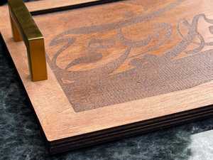 Elegant Wooden Serving Tray With Golden Handle for Arabic Coffee Dates Ramadan Hospitality Islamic Home and Hotel Decoration Use - Product Image 2