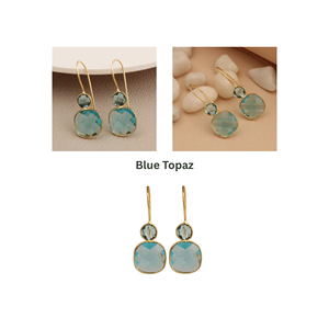 <b>Gold</b> Plated Drop <b>Earrings</b> With Topaz Bezel Setting Geometric Fashion <b>Dangle</b> Jewelry For Women - Product Image 2