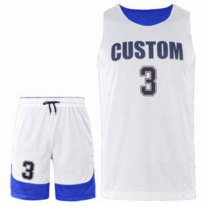 Ensemble de maillots de basket-ball personnalisés pour hommes grandes tailles, blanc et bleu, en mesh, fabrication professionnelle, séchage rapide, respirant, sport - Product Image 1