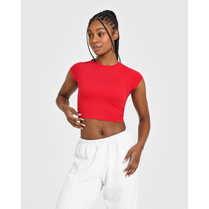 OEM ODM Custom Women's Cap Sleeve <b>Crop</b> <b>Top</b> Crew Neck Solid Jersey T-Shirt Slim Fit Breathable Spring Summer Casual Wear - Product Image 1