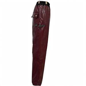 Men's Burgundy PU Coated <b>Cargo</b> <b>Pants</b> Moto Biker Style Elastic Waist <b>Waterproof</b> Satin Fabric Solid Color Pocket Design Winter - Product Image 5