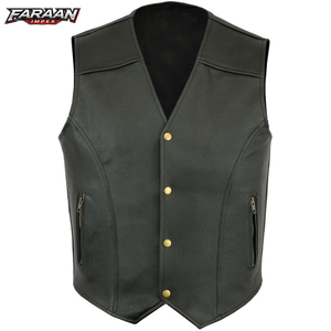Gilet de moto en cuir véritable haut de gamme, imperméable, coupe-vent, respirant, style vintage, conçu pour la conduite quotidienne, durable - Product Image 1