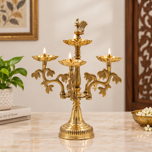 Handcrafted Brass Peacock <b>Oil</b> <b>Lamp</b> Stand Multi Diya Holder Traditional Temple Puja Decor Wholesale Festive Indian <b>Oil</b> Lantern - Product Image 4