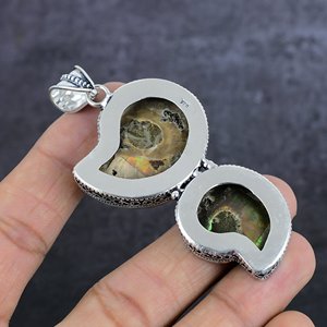 Colgante de Concha de Amonita Natural con Baño de Plata Antigua, Estilo Bohemio, Joyería Vintage, Amuleto Unisex, Regalo para Esposa - Product Image 4