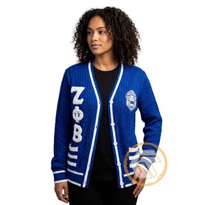 Tresors grecs : Cardigan décontracté en acrylique tricoté pour femme, brodé Zeta Phi Beta, couleur unie, à prix réduit, best-seller - Product Image 1