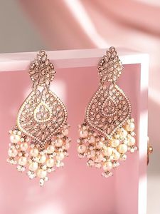 Kundan Jadau Hyderabadi Style Women's Drop Earrings Gold Plated Imitation Pearl Alloy Crystal Rhinestone Claw Setting Trendy - Product Image 2