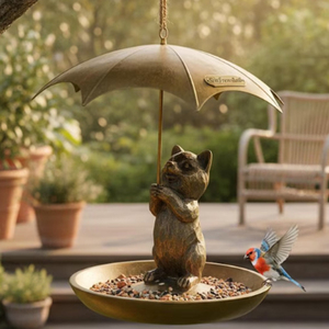 Mangeoire suspendue pour oiseaux en forme de parapluie, mangeoire de jardin pour animaux, pour les amoureux des oiseaux, avec plateau à graines extérieur et bain pour oiseaux sauvages - Product Image 1
