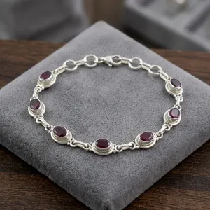 Red Quartz 925 Sterling Silver Bracelet Handmade Gemstone Jewelry Wholesale Elegant Link Chain for Women - Product Image 3