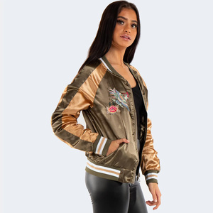 Women's Satin Bomber <b>Jacket</b> With Embroidered Phoenix And Floral Design Full Sleeve Zipper Closure Autumn Style - Product Image 3