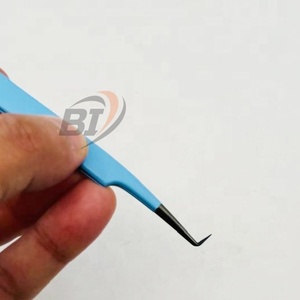 Pinzas para extensión de pestañas de 90 grados con punta de plasma negra, logotipo grabado personalizado, pinzas de acero inoxidable para pestañas - Product Image 4