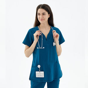 Ensemble de tenue médicale athlétique moderne pour femmes, haut extensible doux à col en V, pantalon de yoga jogger, uniforme d'infirmière d'hôpital avec logo personnalisé - Product Image 1