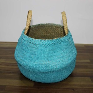 Panier de rangement pliable en feuille de palmier écologique tendance, pot de fleurs turquoise - Product Image 5
