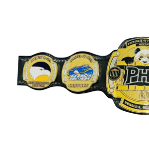 Ceinture de championnat PhD, Doctorat en Philosophie, Histoire, Design personnalisé, Jaune et Noir avec Panda et Logos universitaires - Product Image 4