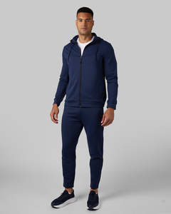 Conjunto Deportivo Unisex de Invierno con Capucha Azul Marino Estampado, Chaqueta con Cremallera Completa y Pantalones, Casual, con Bolsillos Laterales, de Secado Rápido y Forro Polar - Product Image 1