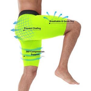 Shorts de compression pour hommes, couleur unie verte, taille mi-haute, taille élastique, style sportif, tissu tricoté à séchage rapide - Product Image 4